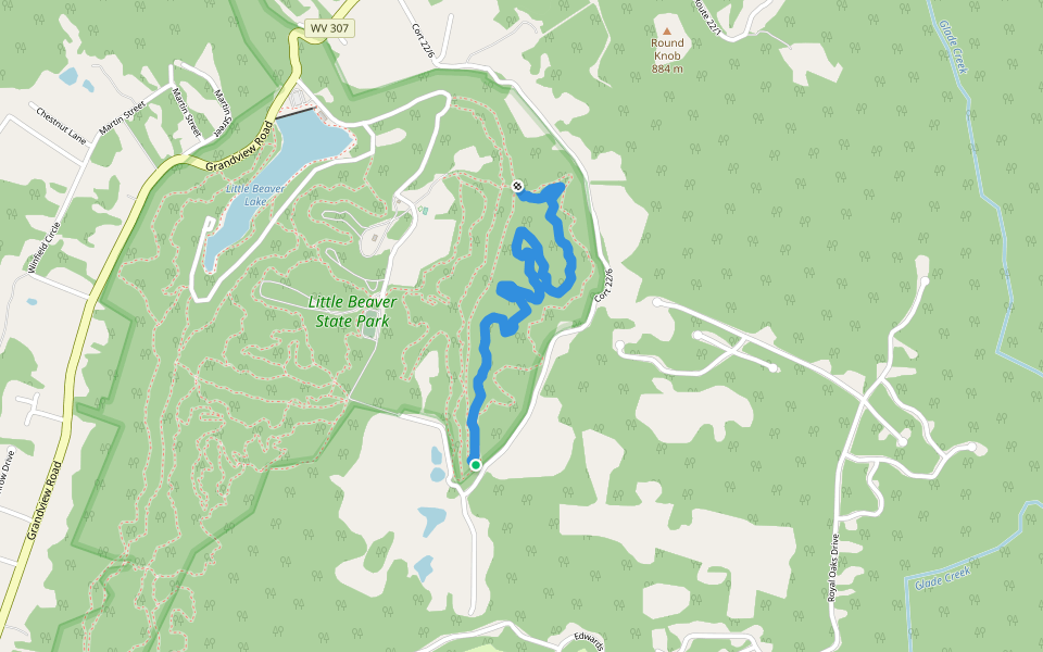 Weaver Way Trail walking route map in Shady Spring