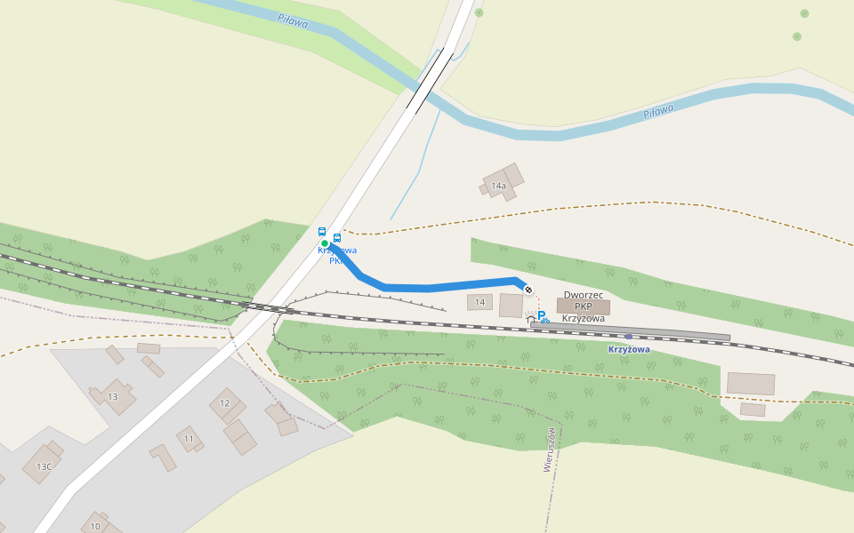Krzyżowa PKP walking route map in Wieruszów