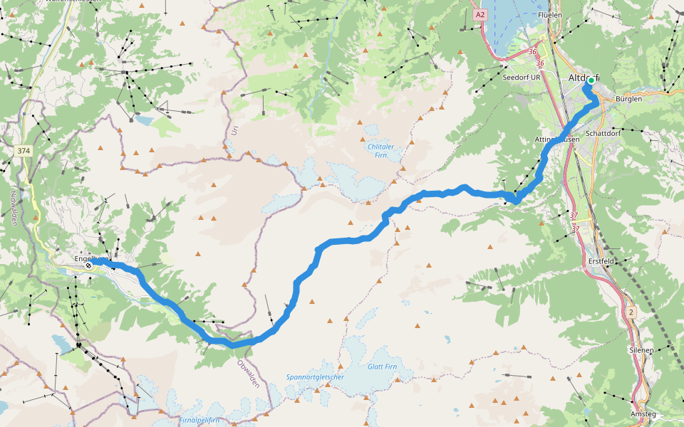 Via Alpina Etappe 07 walking route map in Altdorf