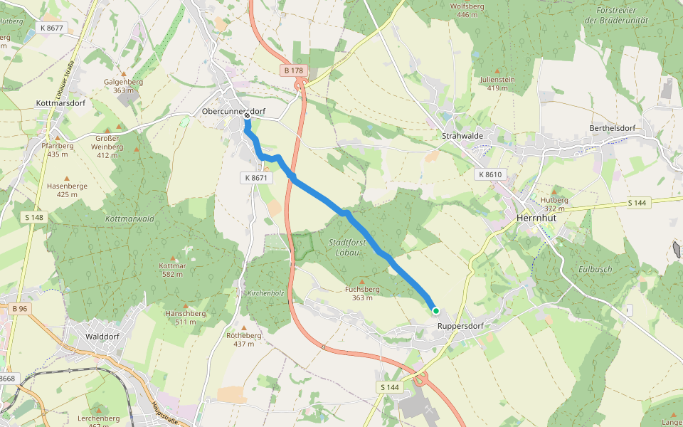 OL-Gelber Punkt - Obercunnersdorf-Ruppersdorf walking route map in Herrnhut