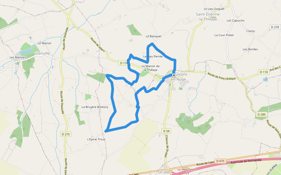 Le chemin des Buttes walking route map in Beaumont-en-Auge