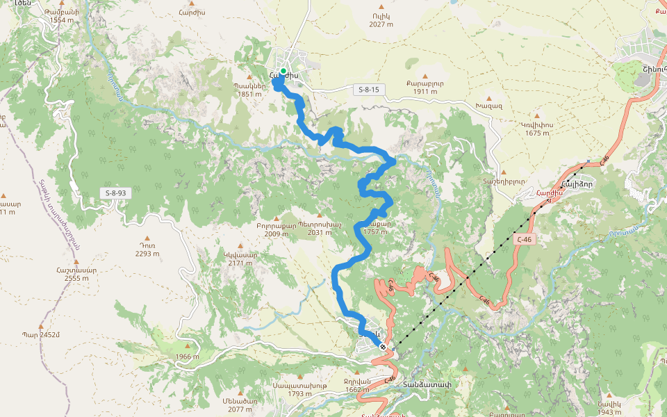 Harzhis – Tatev walking route map in Harzhis