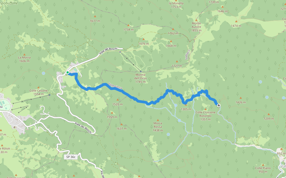 Campo dell'Osso-Fonte delle Vaglie walking route map in Monte Livata, Subiaco