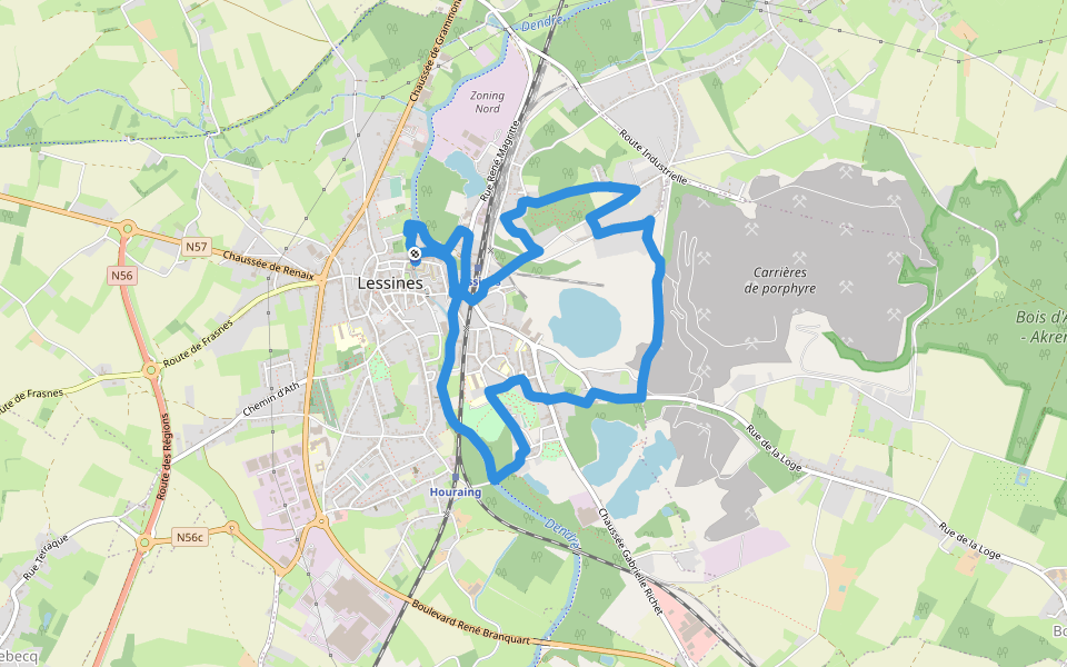 Carrières de Lessines walking route map in Lessines