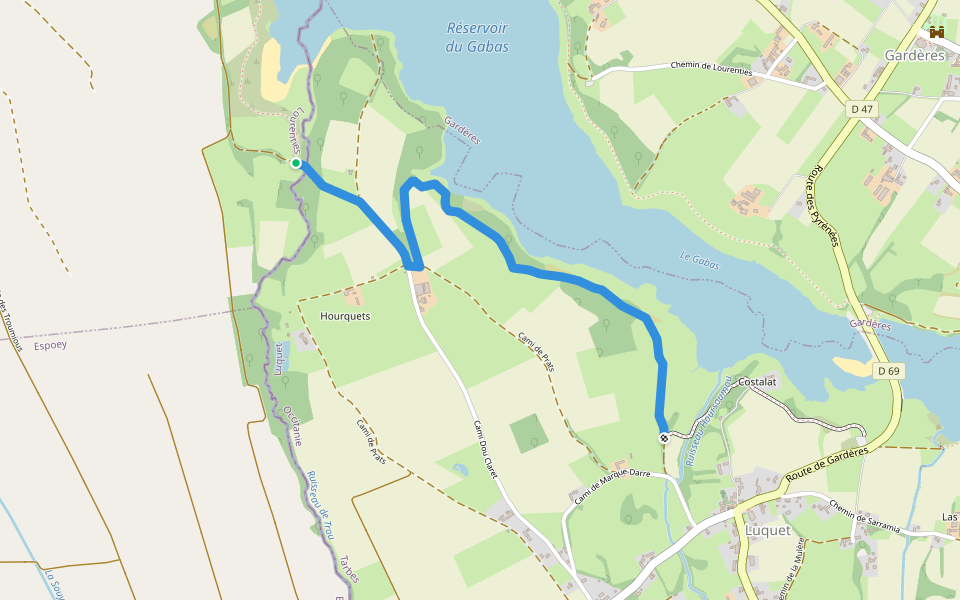 Tour du lac walking route map in Lourenties