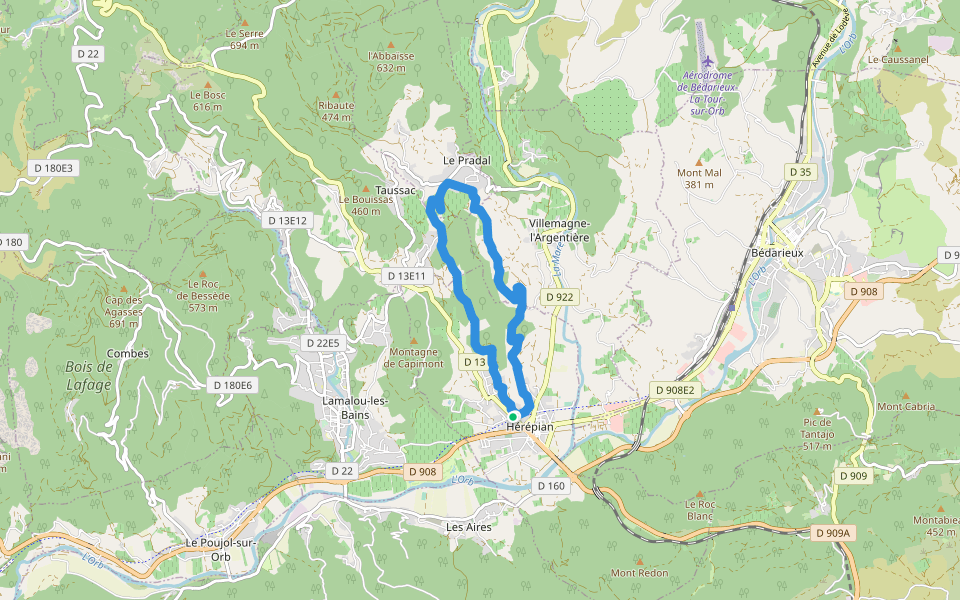 Peyre Pinche walking route map in Hérépian