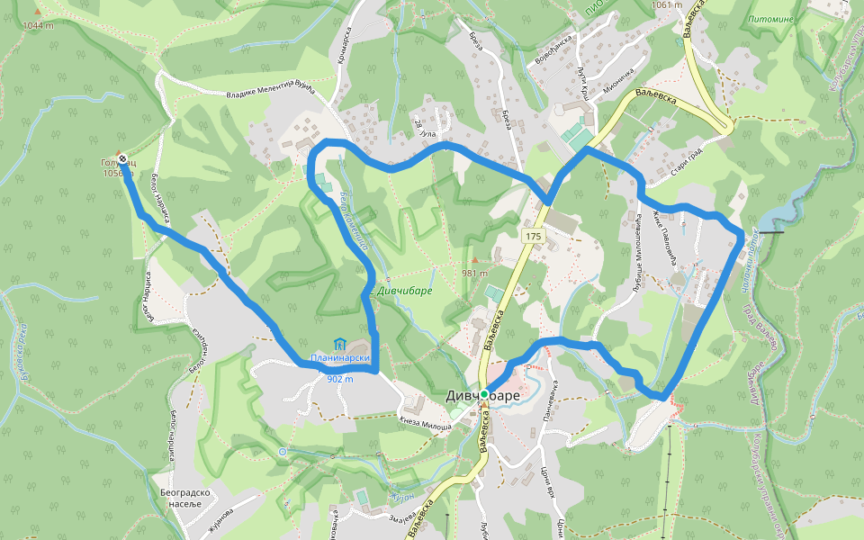Дивчибаре центар - Голубац walking route map in Дивчибаре