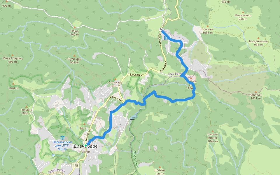 Дивчибаре центар - Планинарски дом „На Пољанама” walking route map in Дивчибаре