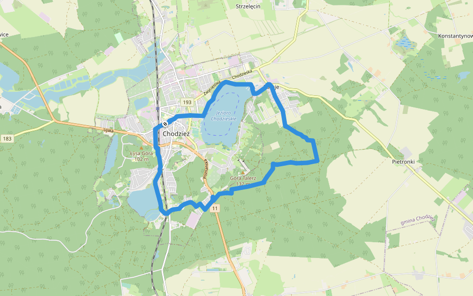 Chodzież - Chodzież walking route map in Chodzież