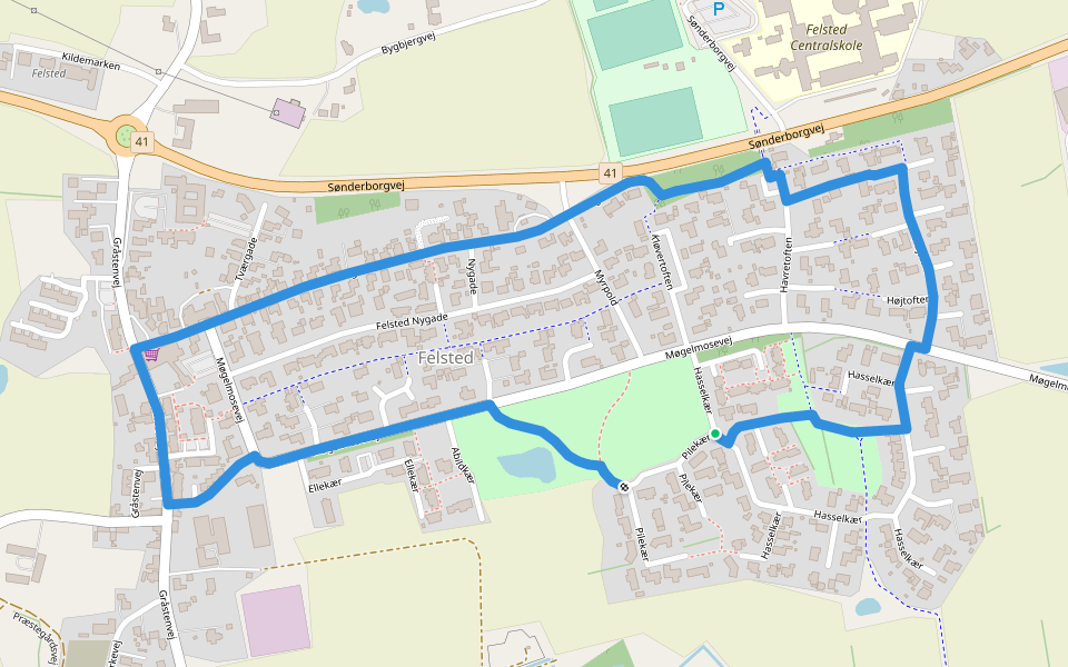 Felsted Blå Hjertesti walking route map in Aabenraa
