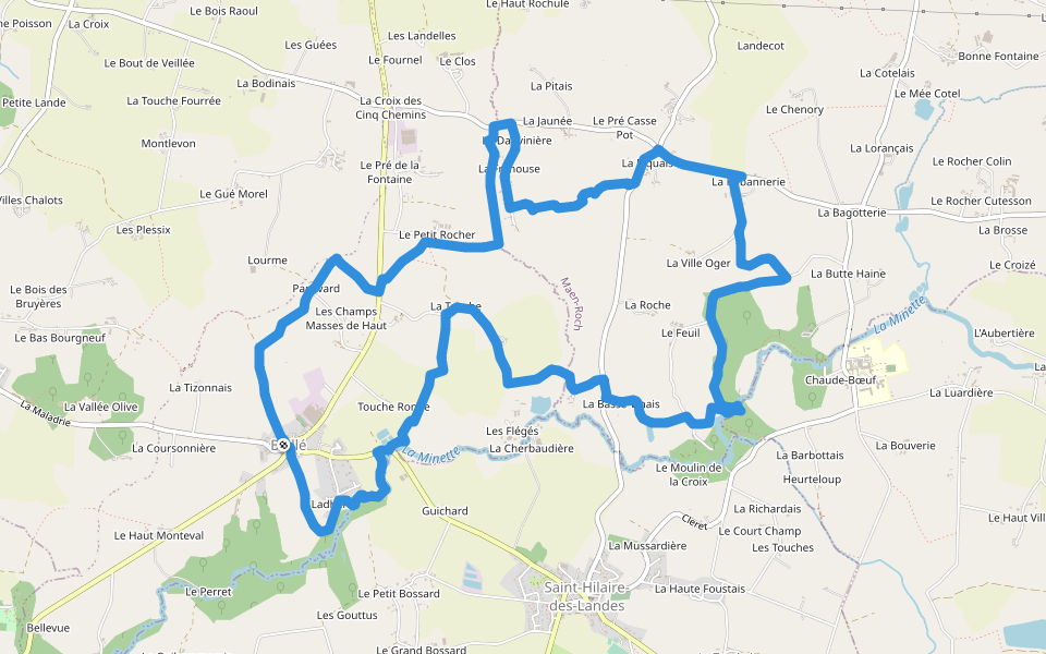 Les chemins des Flégés walking route map in Saint-Marc-le-Blanc