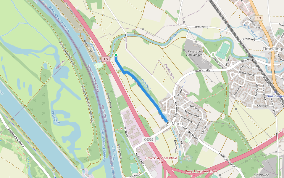 Kanderboden - Märkt Rathaus walking route map in Weil am Rhein