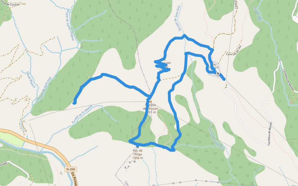 TC286 Músser Roc de l'Àliga Sant Joan de Sobeig Roca del Corb walking route map in Músser
