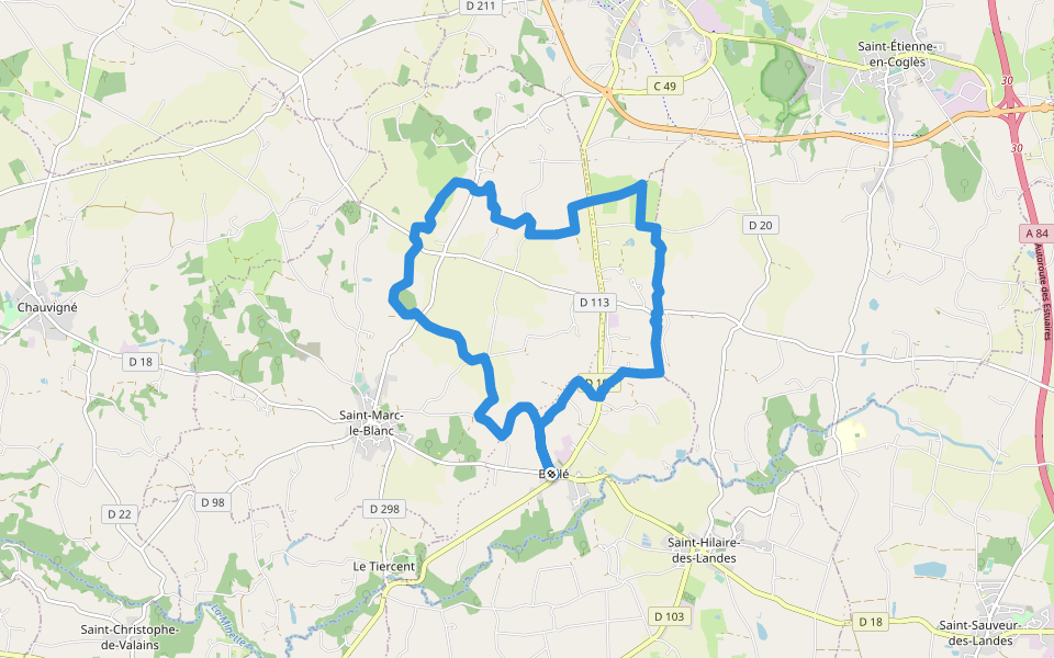 les Landes Bleues walking route map in Saint-Marc-le-Blanc