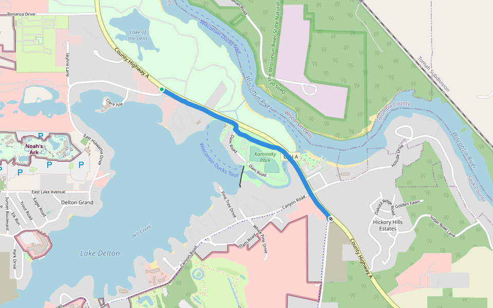 CTH A Trail walking route map in Wisconsin Dells