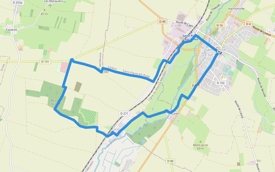Les Arpents du Soleil walking route map in Saint-Pierre-en-Auge