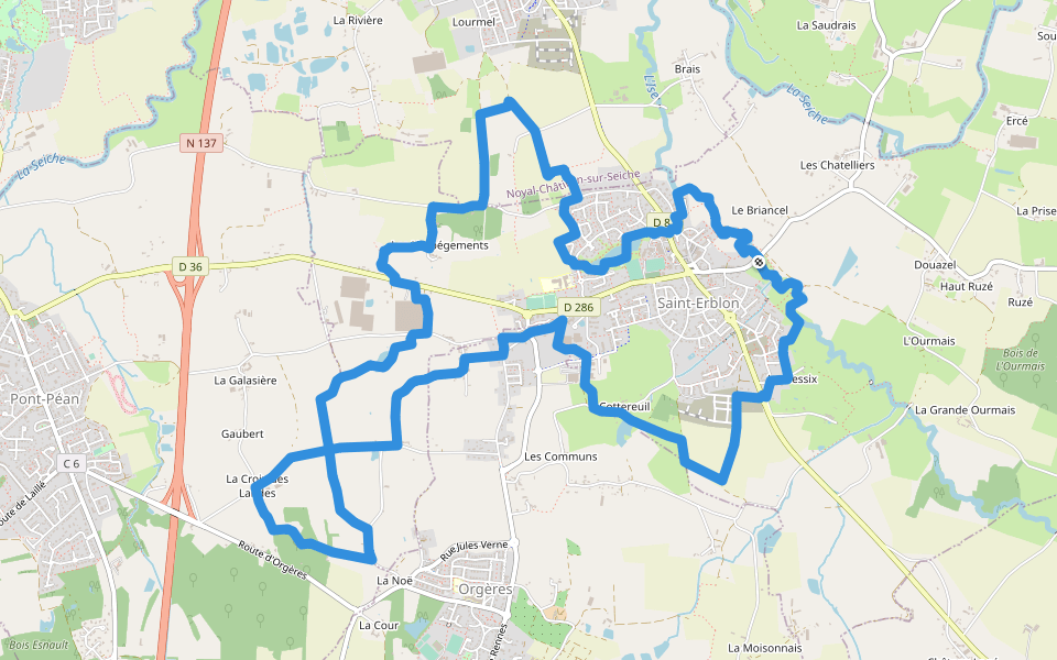 Hermeland Ouest walking route map in Saint-Erblon