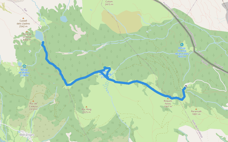 TC062 Guils Fontanera Refugi de la Feixa Llac de Malniu walking route map in Guils de Cerdanya