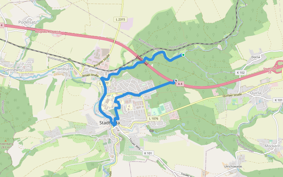 Wanderweg 6 Stadtroda walking route map in Quirla