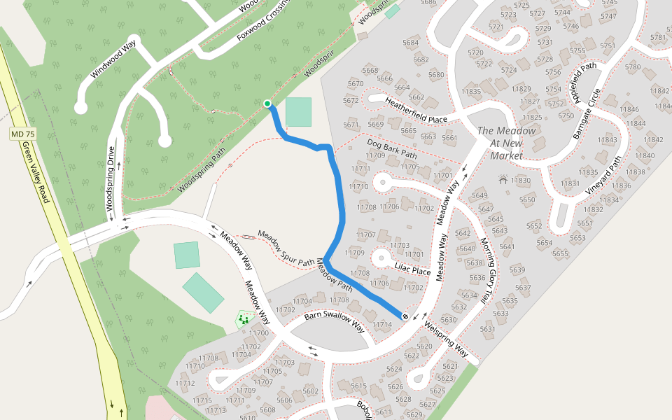 Meadow Path walking route map in New Market