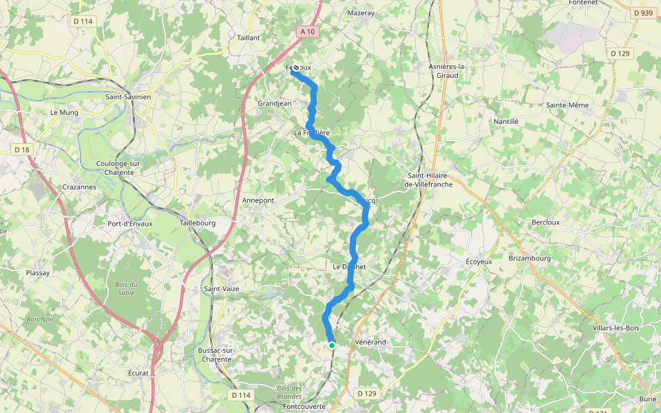 De Vénérand à Fénioux walking route map in Le Douhet