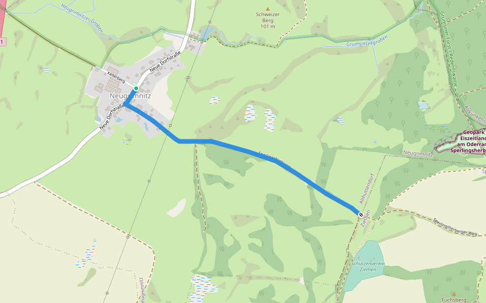 Grüner Balken walking route map in Althüttendorf