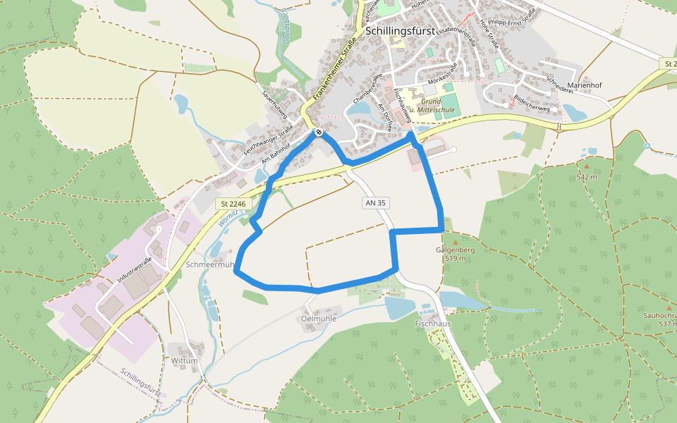 Milan walking route map in Schillingsfürst