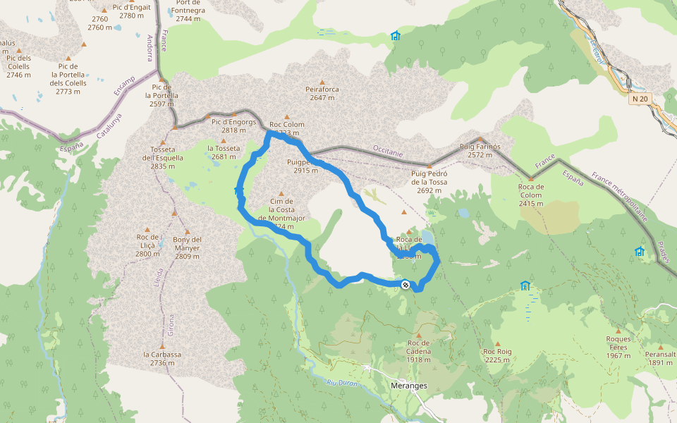 TC066 Malniu Puigpedrós Molleres d'Engorgs walking route map in Meranges