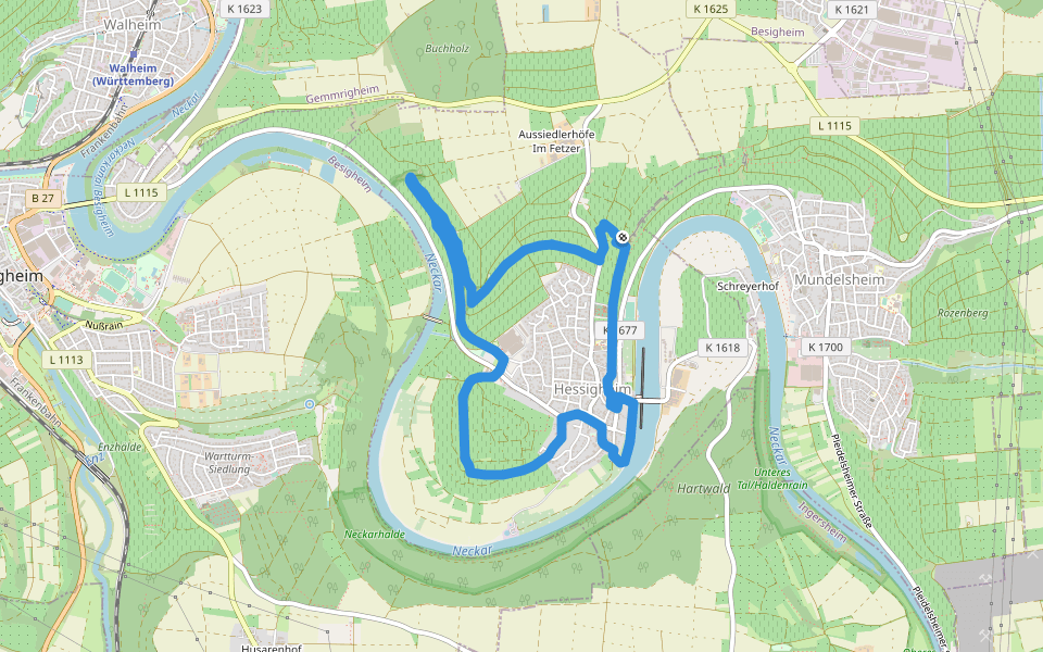 Felsengartenrunde walking route map in Hessigheim
