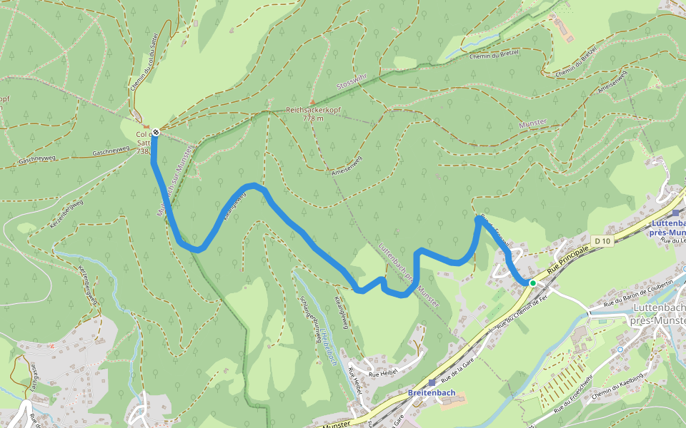 Fronzell - Col du Sattel Triangle jaune walking route map in Luttenbach-prés-Munster
