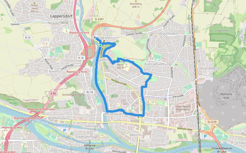 Klimaschutzweg Regensburg - Sallerner Berg Runde walking route map in Regensburg