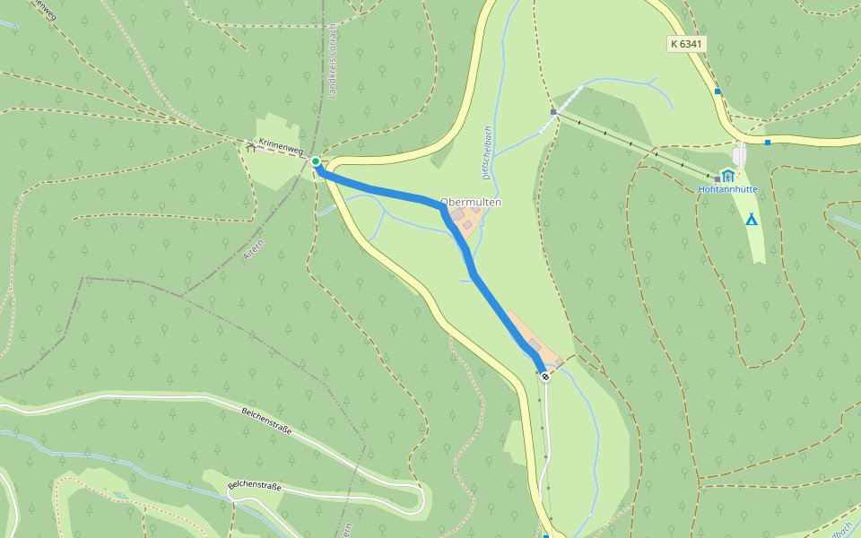 Krinne - Obermulten walking route map in Aitern