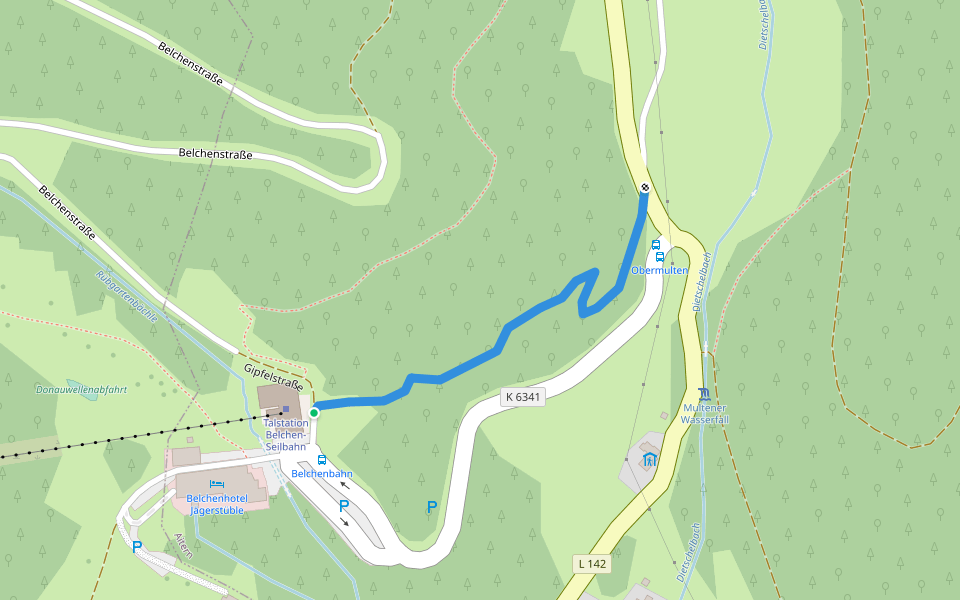 Abzweig Belchenstraße - Talstation Belchenbahn walking route map in Aitern
