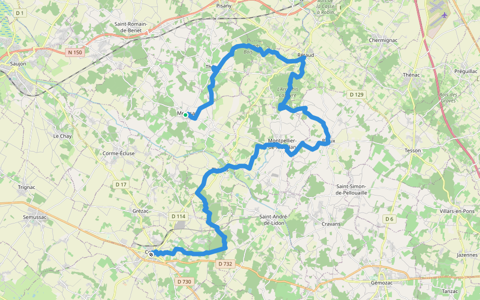 De Meursac à Coses walking route map in Meursac