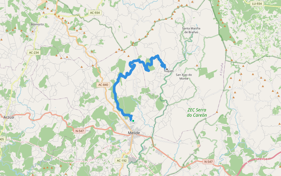 Ruta dos Montes do Bocelo - Teito da Coruña walking route map in O Forte Vello