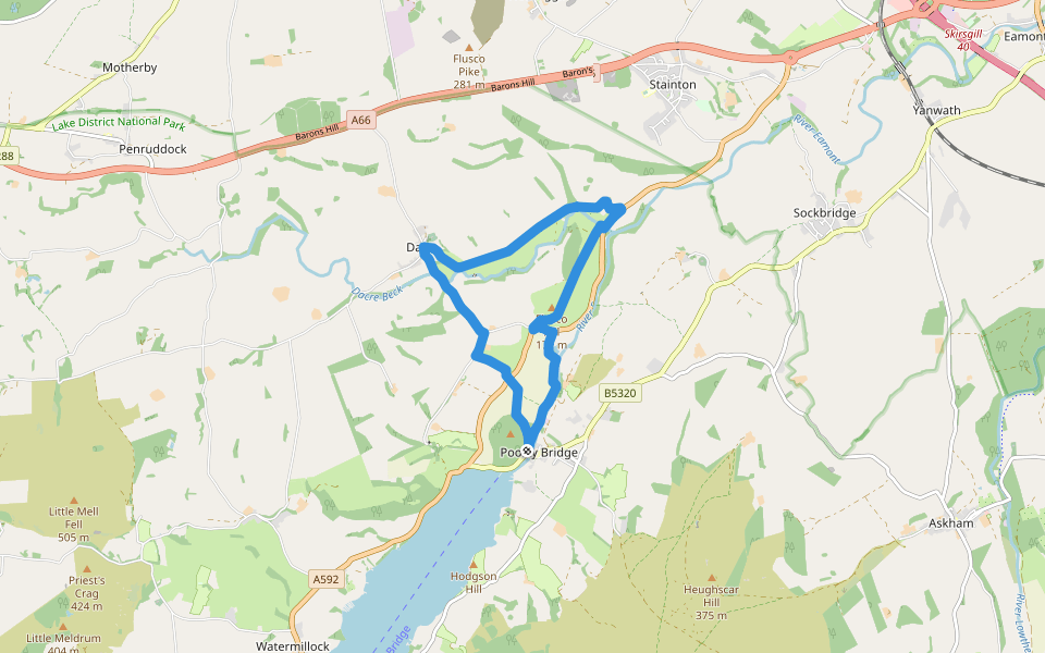 Ullswater Way - Dalemain Loop walking route map in Pooley Bridge