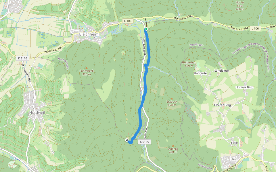 Rückhaltebecken Bleichheim - Vogtskreuz walking route map in Herbolzheim