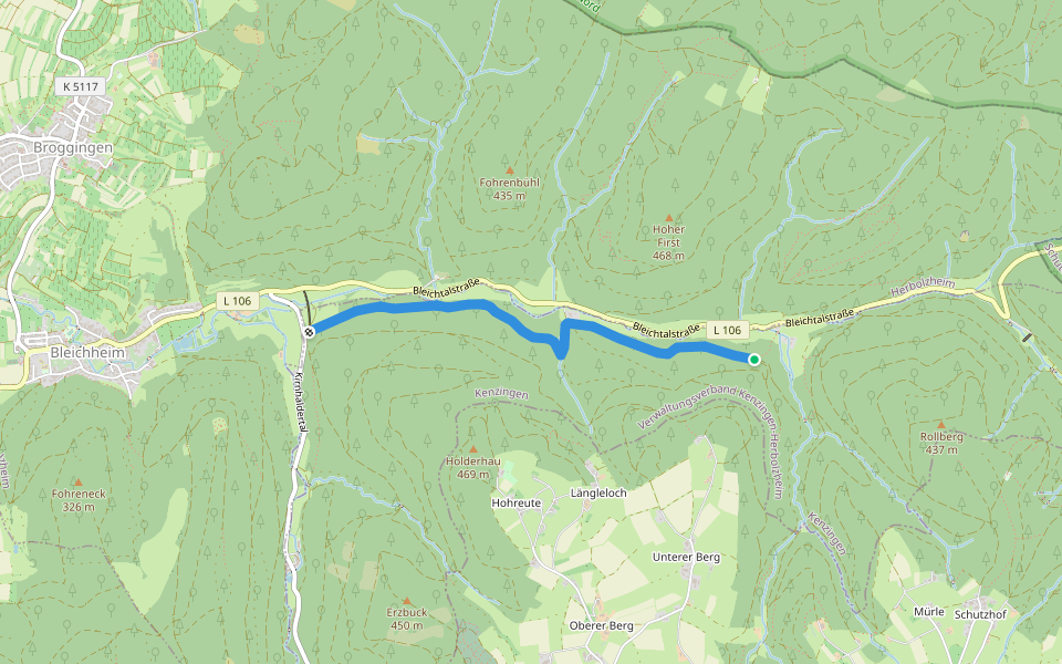 Hammerschmiede - Rückhaltebecken Bleichheim walking route map in Herbolzheim