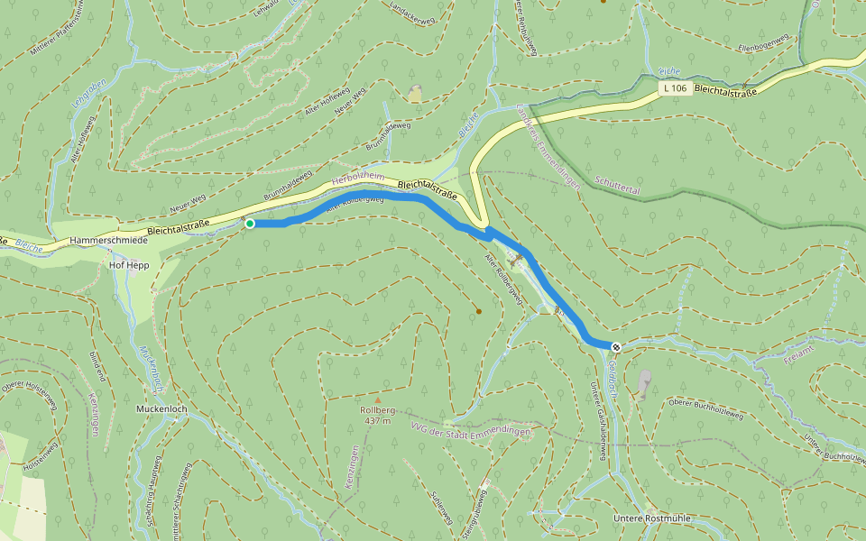 Bleichtal Parkplatz - Goldbrunnen walking route map in Herbolzheim