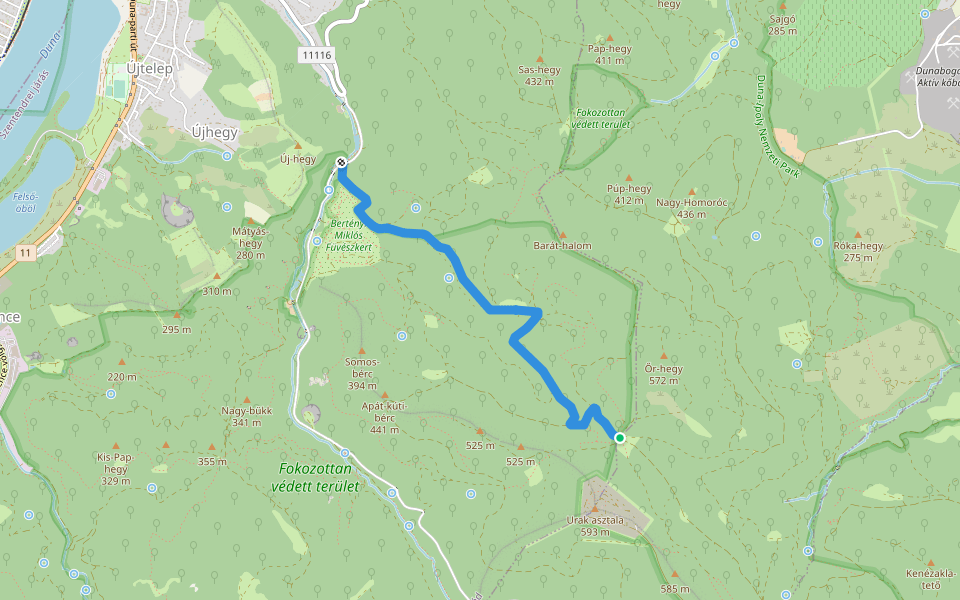 P+ (Vízverés nyerge - Bertényi Miklós Füvészkert) walking route map in Dunabogdány