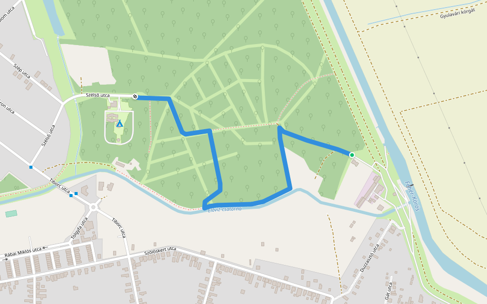 Tündérerdő tanösvény walking route map in Gyula