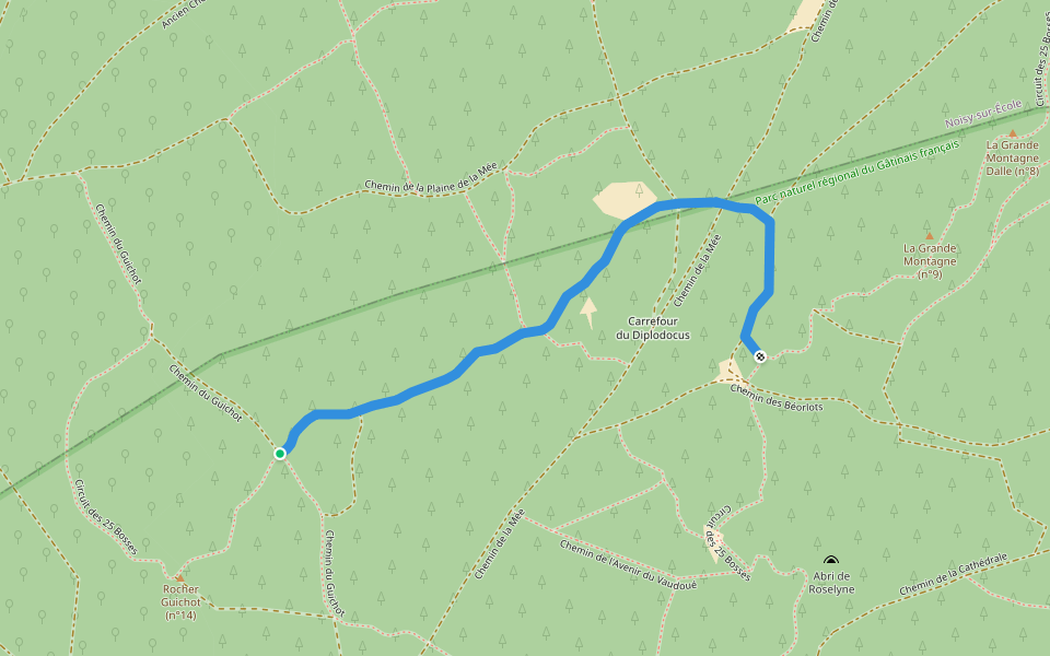 Sentier des 25 bosses Variante du Diplodocus walking route map in Le Vaudoué