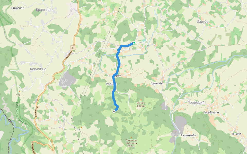 Драчић - Баћевци walking route map in Равње