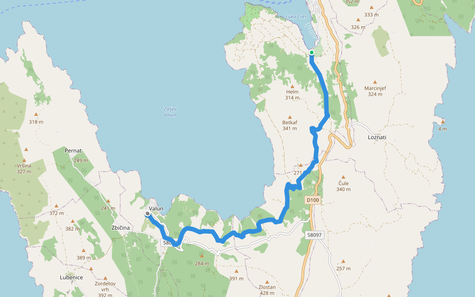 Via Apsyrtides #4: Cres => Valun walking route map in Cres