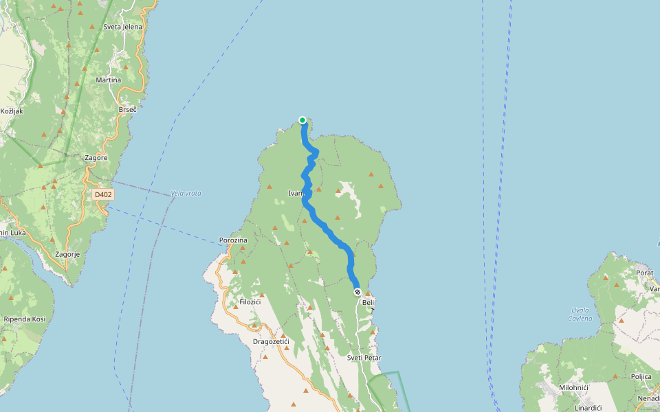 Via Apsyrtides #1: Jablanac => Beli walking route map in Ivanje