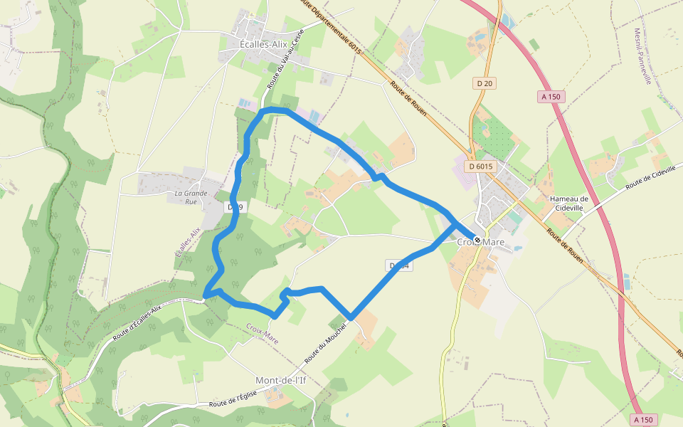 Yvelin en Caux à Croix-Mare walking route map in Croix-Mare