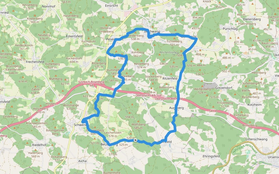 Illschwang Wanderweg 25 walking route map in Birgland