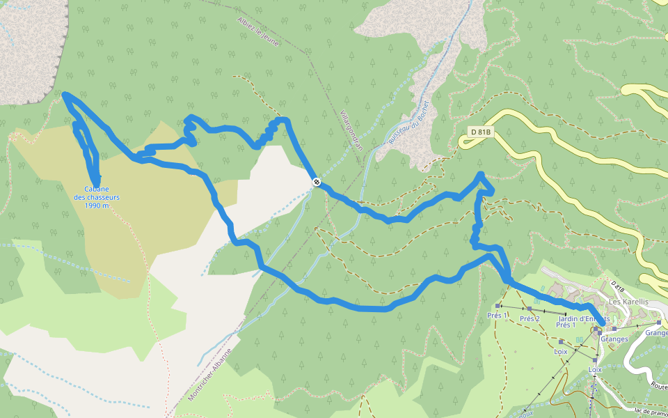 Croix d'Albiez en boucle walking route map in Albiez-le-Jeune