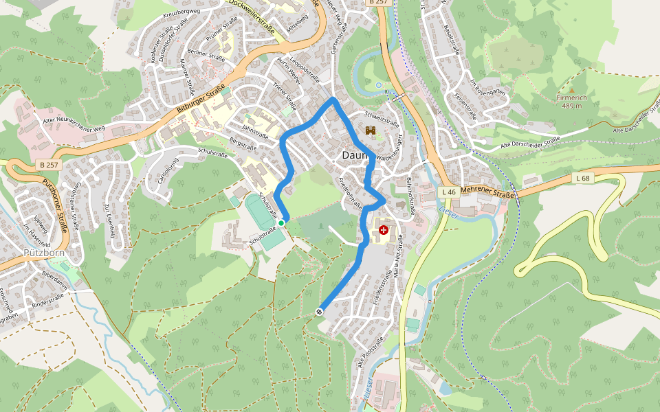 Zuweg vom Eifelsteig nach Daun walking route map in Daun