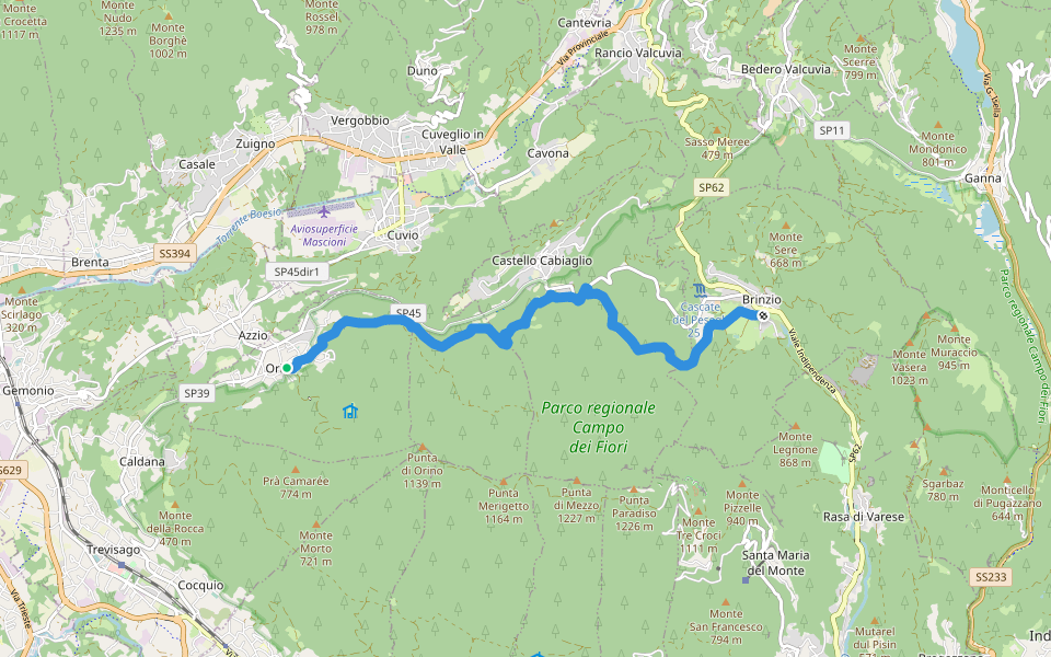 Orino - Brinzio walking route map in Orino